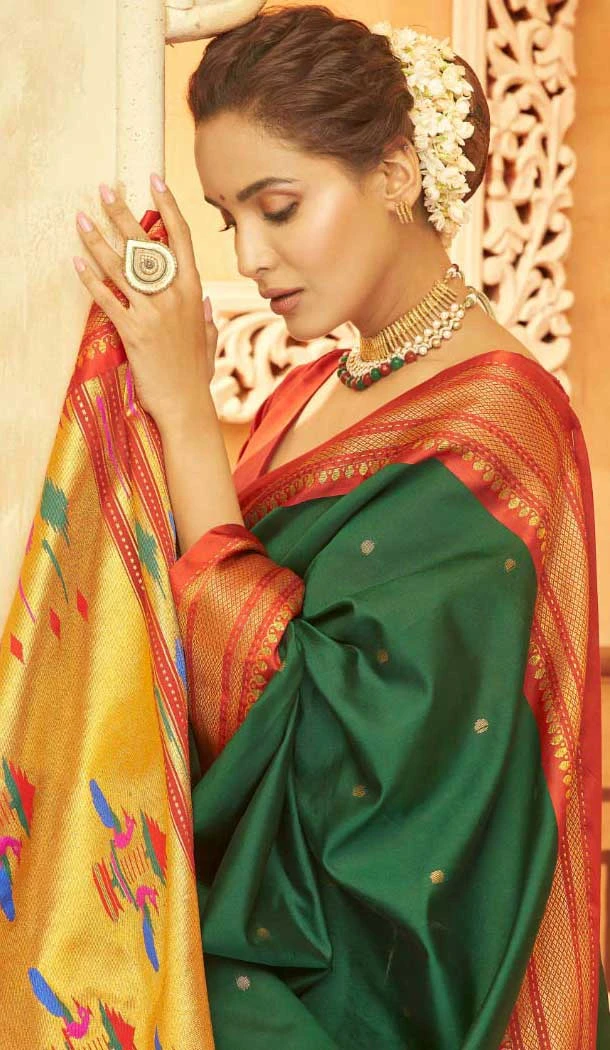 Paithani Weaving Work Traditional Wear Saree In Green - 10742195795