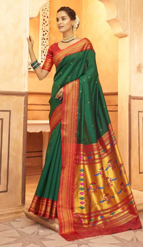 Paithani Weaving Work Traditional Wear Saree In Green - 10742195795