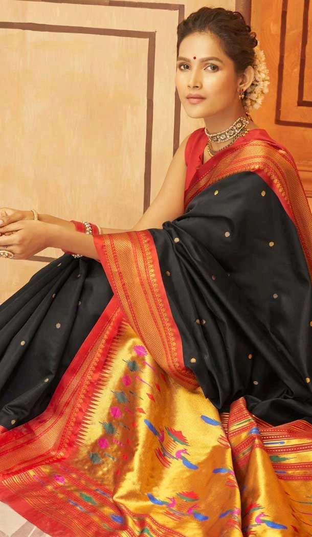 Paithani Weaving Work Traditional Wear Saree In Black - 10742195796