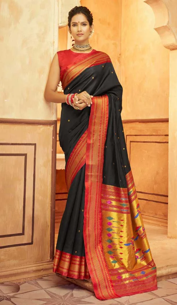 Paithani Weaving Work Traditional Wear Saree In Black - 10742195796