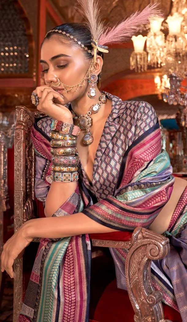 Blue Super VB Silk Printed Party Wear Saree - 10743195797