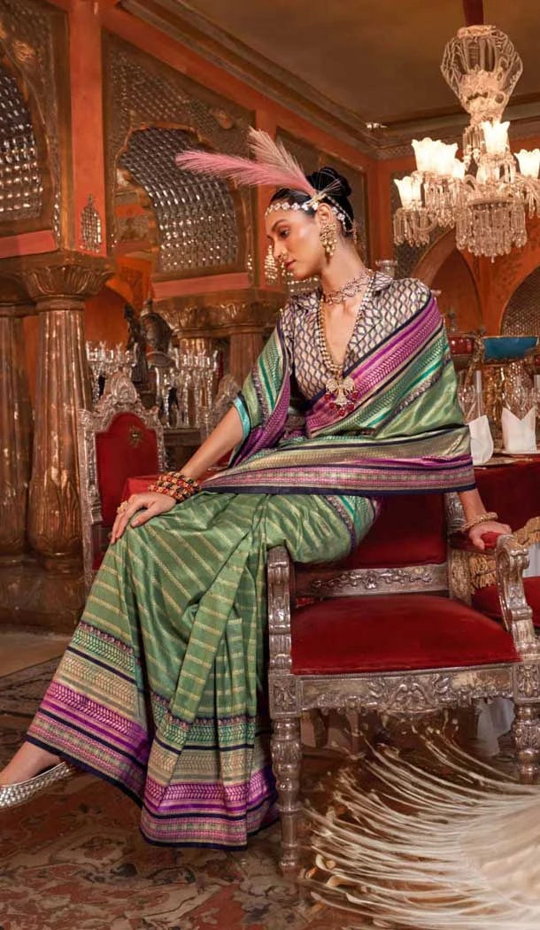 Green Super VB Silk Printed Party Wear Saree - 10743195798