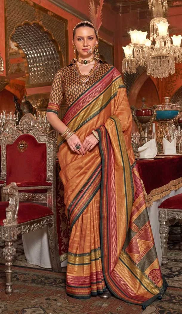 Orange Super VB Silk Printed Party Wear Saree - 10743195804