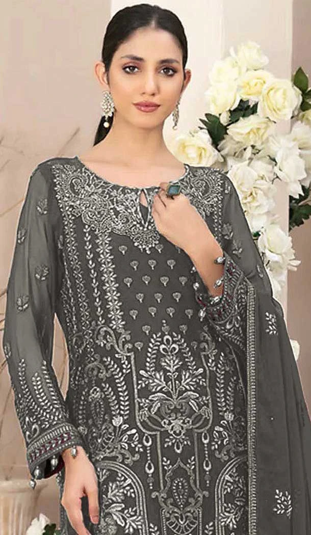 Light Grey Fox Georgette Embroidered Pakistani Salwar Suit - 10751195940