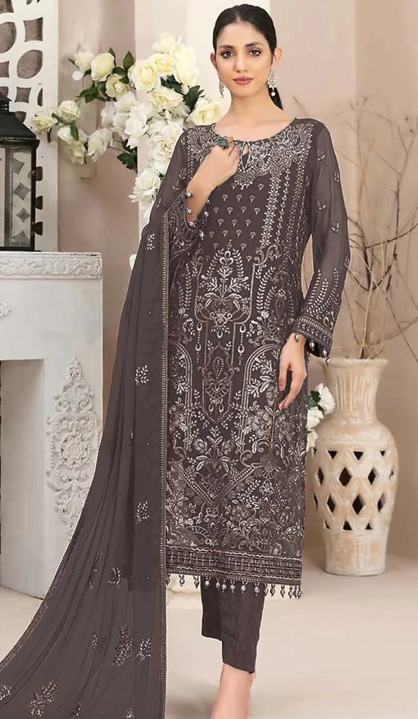 Dark Beige Fox Georgette Embroidered Pakistani Salwar Suit - 10751195942