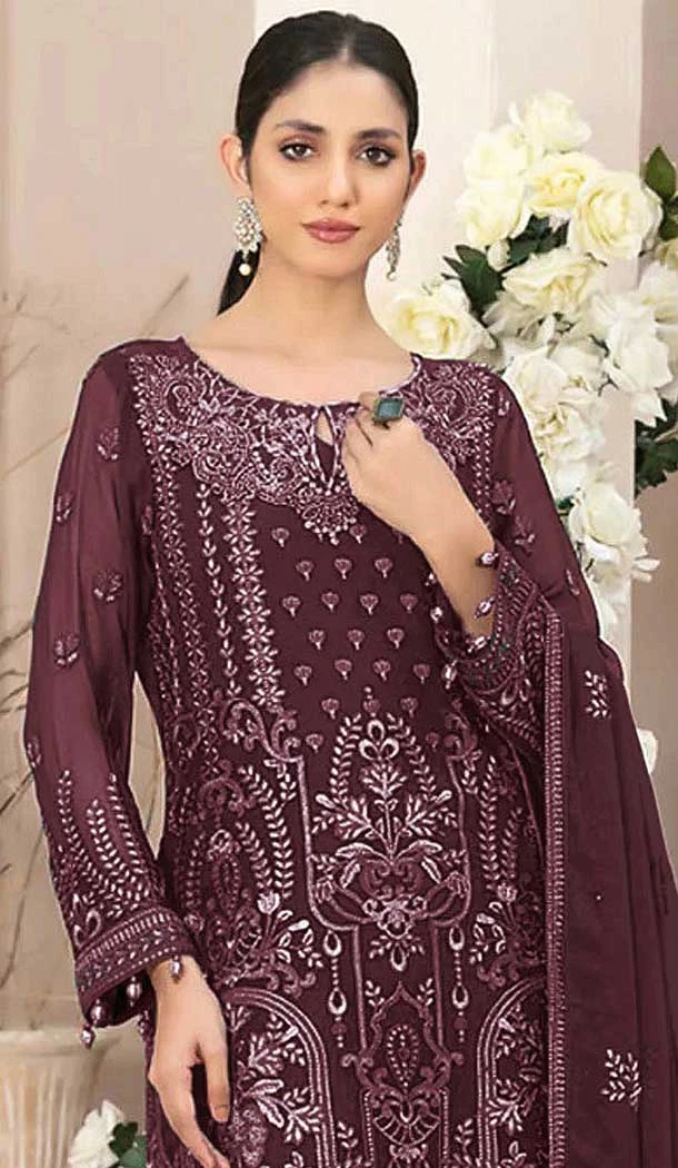 Maroon Fox Georgette Embroidered Pakistani Salwar Suit - 10751195943
