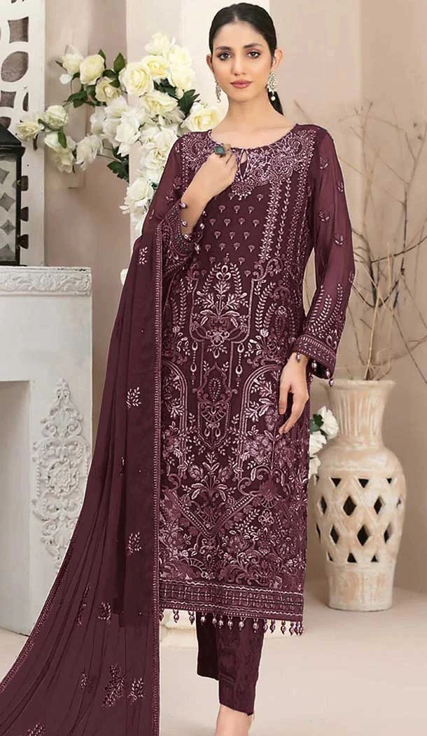 Maroon Fox Georgette Embroidered Pakistani Salwar Suit - 10751195943