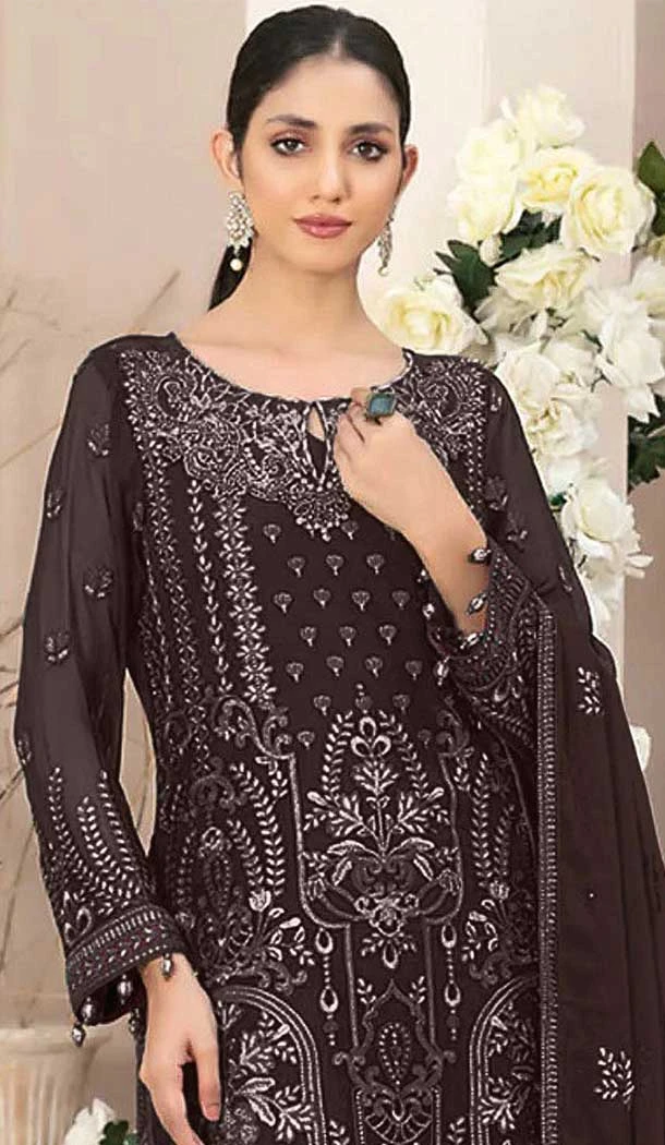 Brown Fox Georgette Embroidered Pakistani Salwar Suit - 10751195944