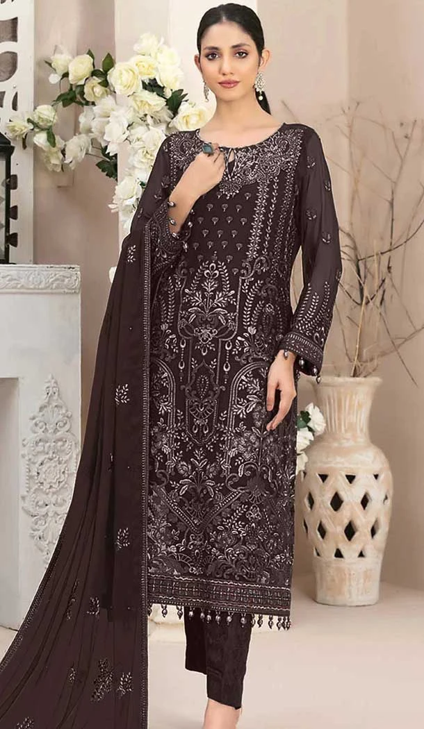 Brown Fox Georgette Embroidered Pakistani Salwar Suit - 10751195944