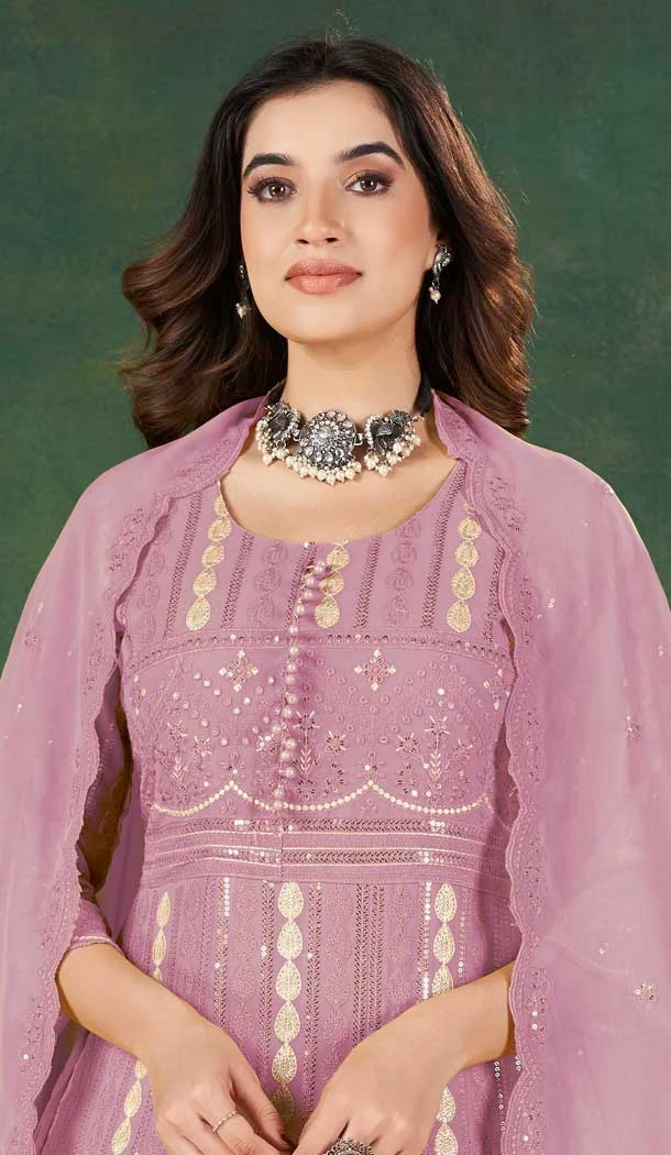 Georgette Resham Work Party Wear Salwar Kameez In Pink - 10760195980