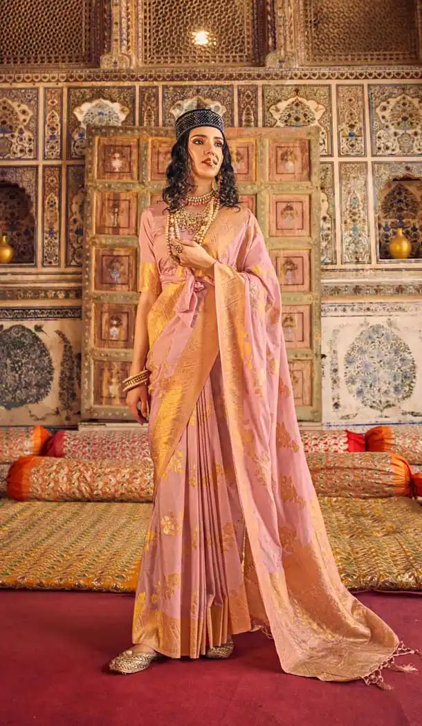 Pink Georgette Silk Zari Work Party Wear Saree - 10776196052