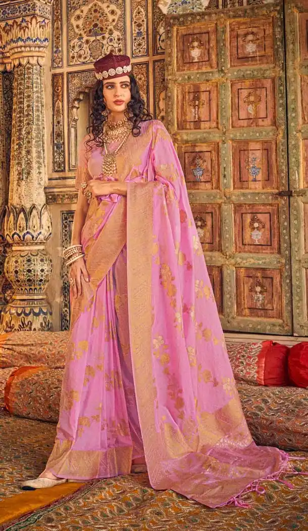 Lavender Georgette Silk Zari Work Party Wear Saree - 10776196055