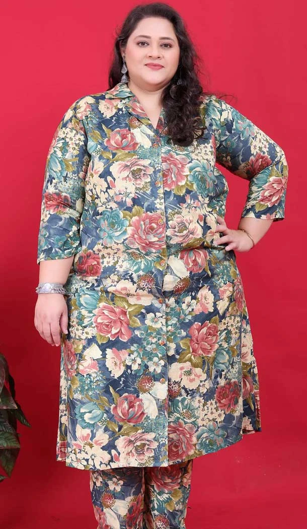 Rayon Printed Festival Wear Readymade Kurta With Bottom In Blue - 10780196074
