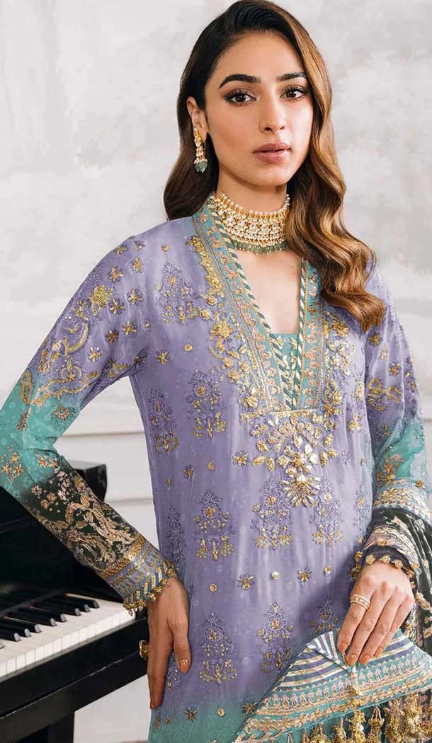 Purple Georgette Embroidered Pakistani Style Palazzo Salwar Suit - 10797196189
