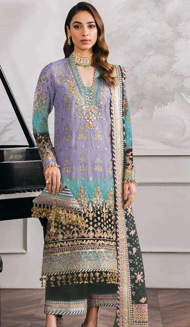 Purple Georgette Embroidered Pakistani Style Palazzo Salwar Suit - 10797196189