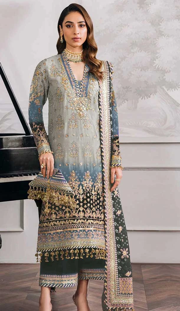 Grey Georgette Embroidered Pakistani Style Palazzo Salwar Suit - 10797196190