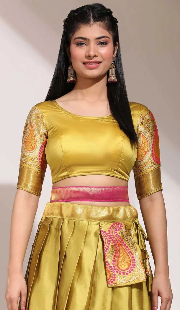 Lichi Silk Thread Work Traditional Wear Lehenga Choli In Mustard - 10625195108