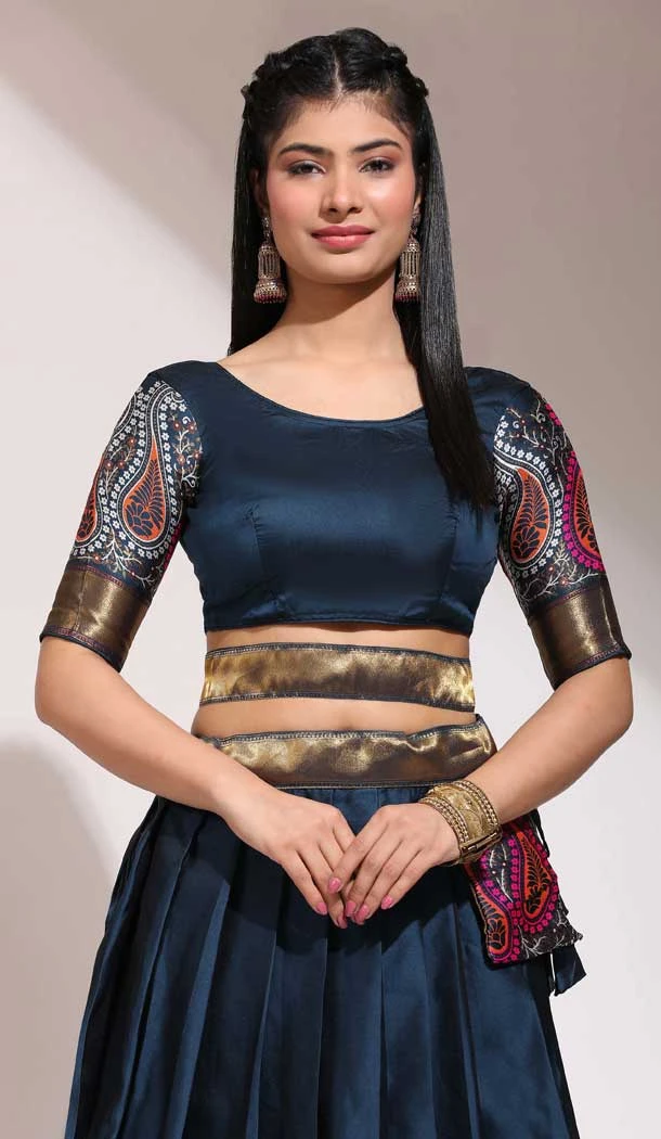 Lichi Silk Thread Work Traditional Wear Lehenga Choli In Teal Blue - 10625195110