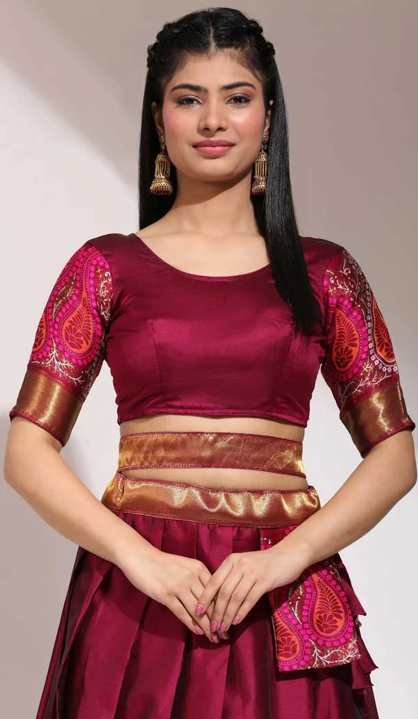 Lichi Silk Thread Work Traditional Wear Lehenga Choli In Maroon - 10625195111