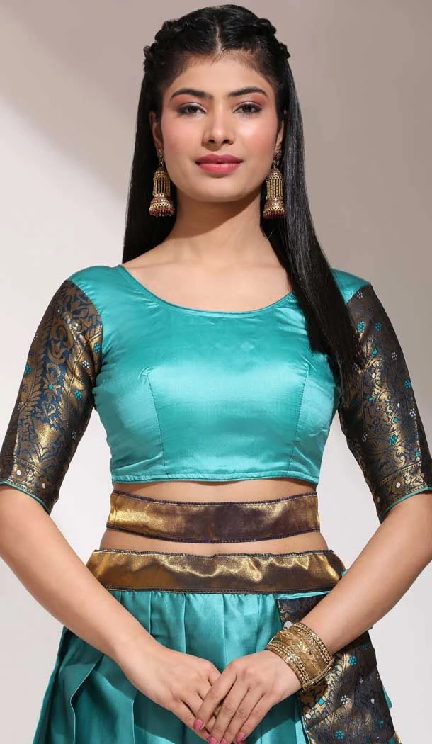 Firozi Blue Lichi Silk Zari Work Traditional Wear Lehenga Choli - 10626195116