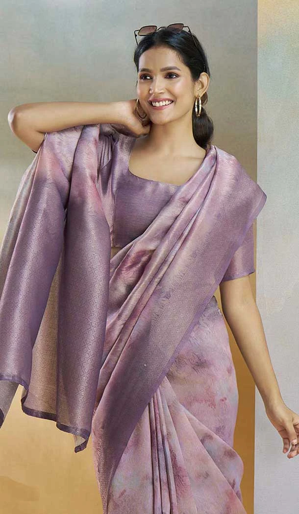 Weaving Silk Printed Party Wear Saree In Onion Pink - 10735195749
