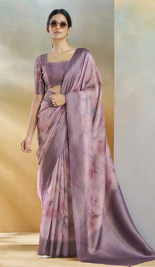 Weaving Silk Printed Party Wear Saree In Onion Pink - 10735195749