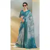 Weaving Silk Printed Party Wear Plus Size Saree In Blue - 10735195750