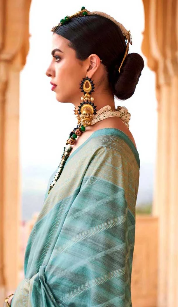 Sky Blue Viscose Silk Printed Work Traditional Wear Saree - 10737195760