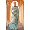 Sky Blue Viscose Silk Printed Work Traditional Wear Plus Size Saree - 10737195760