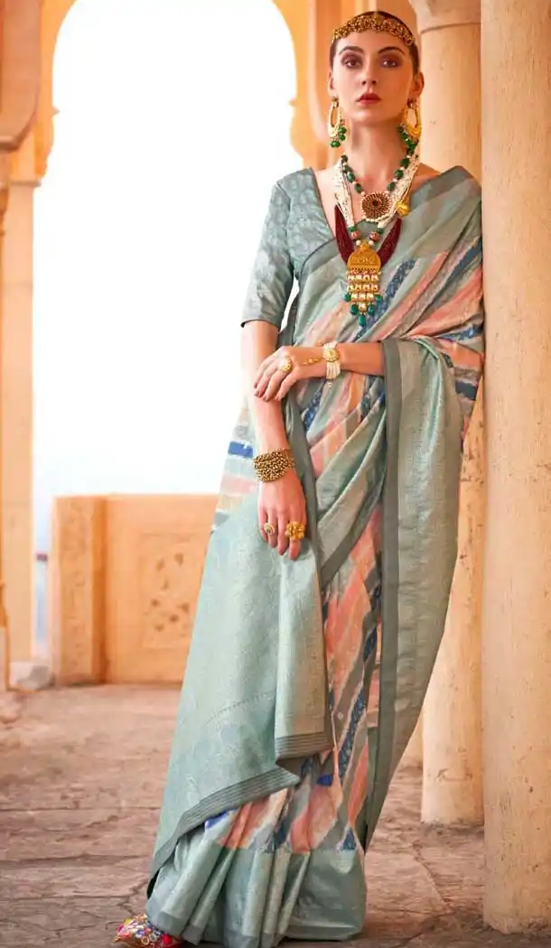 Viscose Silk Printed Work Traditional Wear Saree In Multi Color - 10737195762