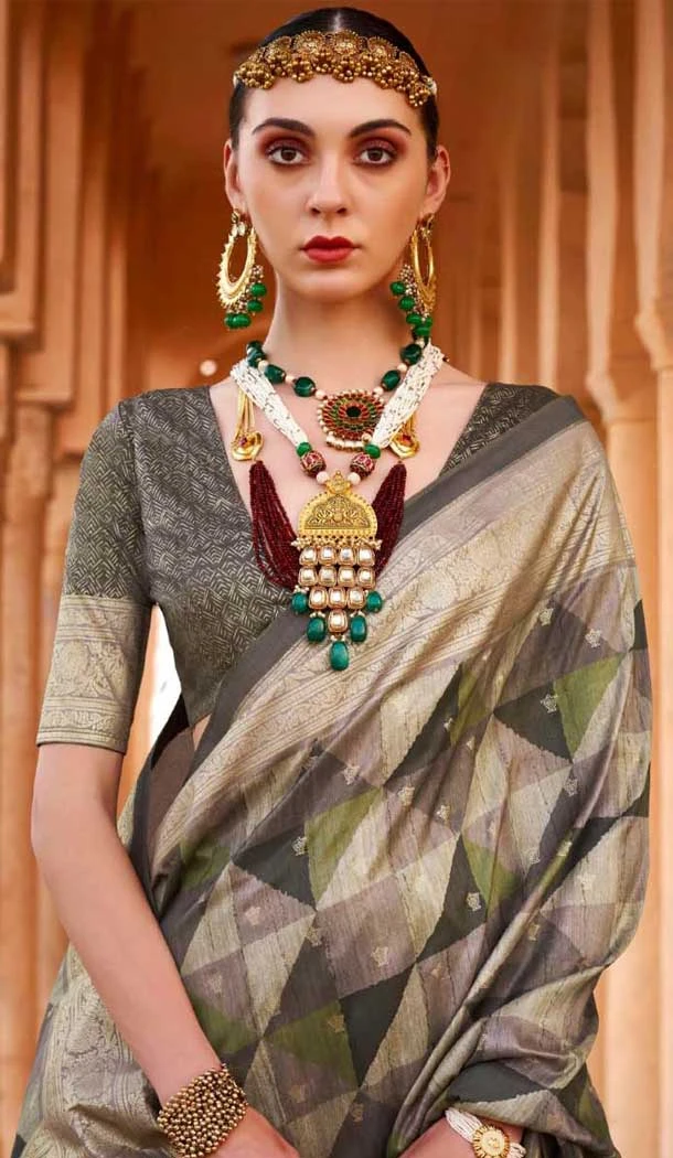 Grey Viscose Silk Printed Work Traditional Wear Saree - 10737195765