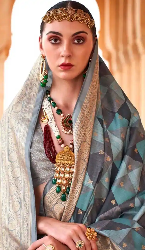 Viscose Silk Printed Work Traditional Wear Saree In Sky Blue - 10737195766