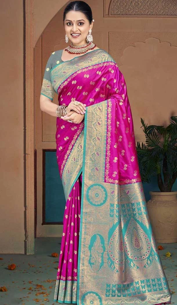Purple Silk Woven Work Traditional Wear Saree - 10880196802