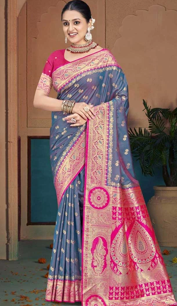 Multi Color Silk Woven Work Traditional Wear Saree - 10880196803