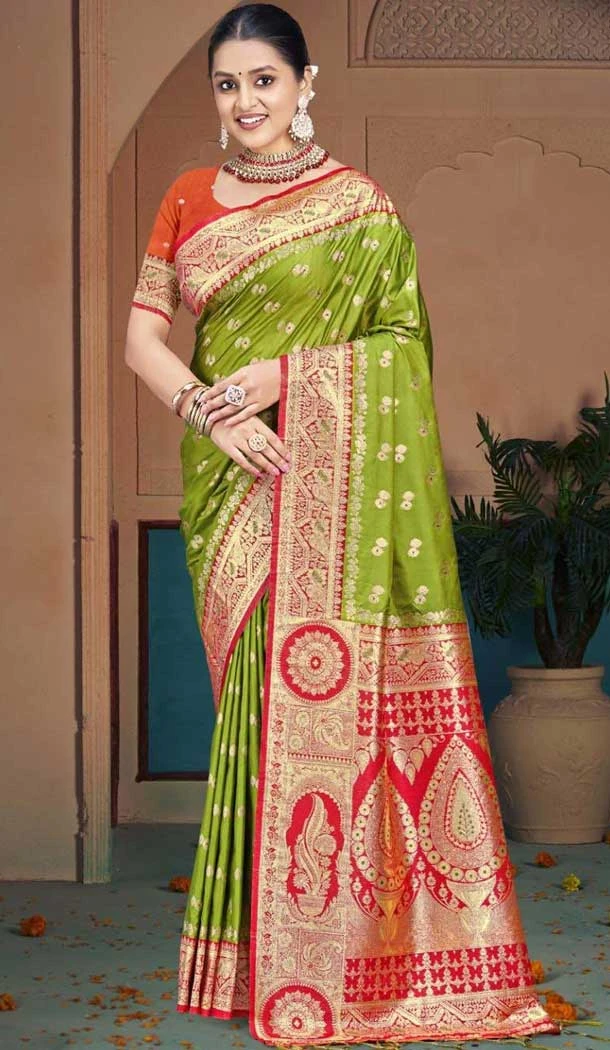 Green Silk Woven Work Traditional Wear Saree - 10880196806