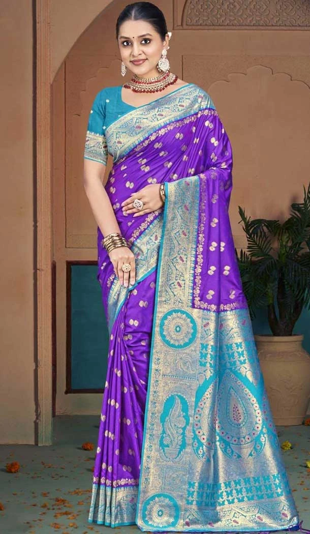Silk Woven Work Traditional Wear Saree In Purple - 10880196807
