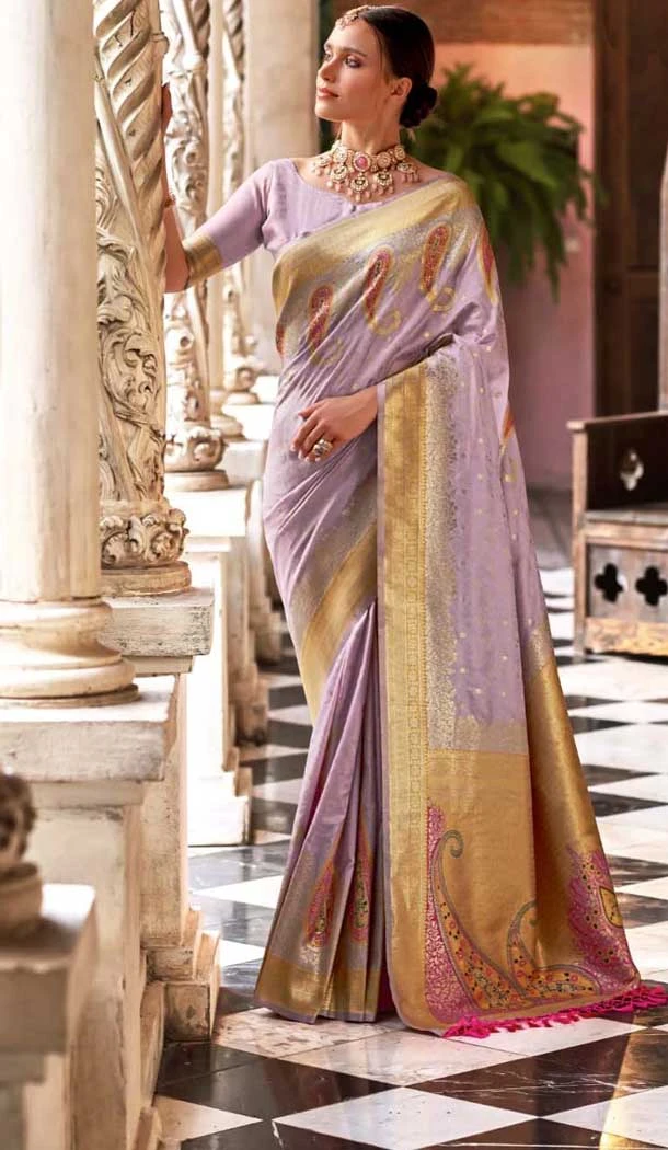 Soft Silk Zari Work Traditional Wear Saree In Lavender - 10881196808 Soft Silk Zari Work Traditional Wear Saree In Lavender - 10881196808