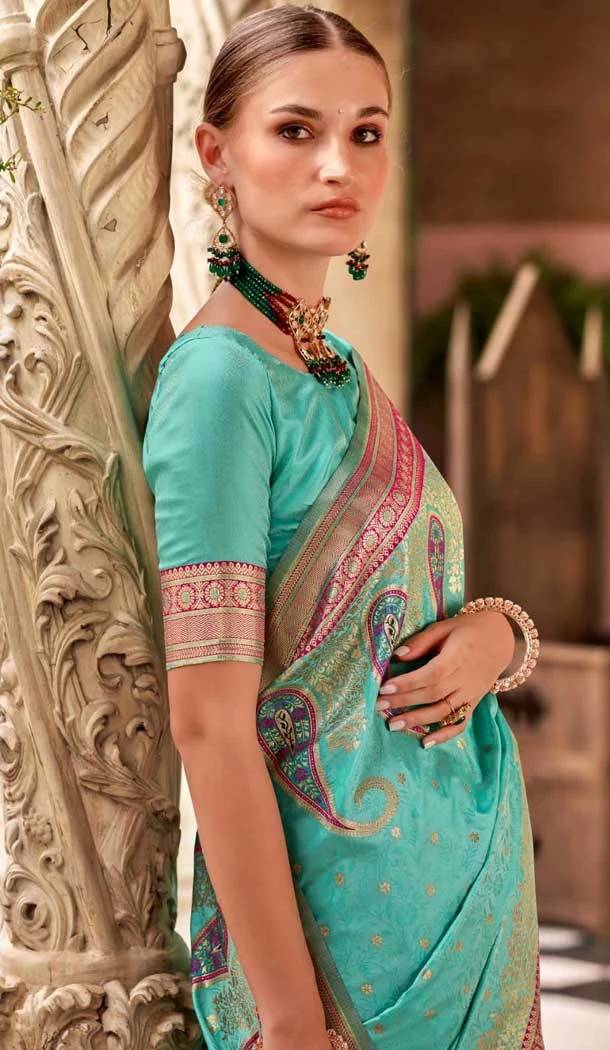 Soft Silk Zari Work Traditional Wear Saree In Rama Blue - 10881196813