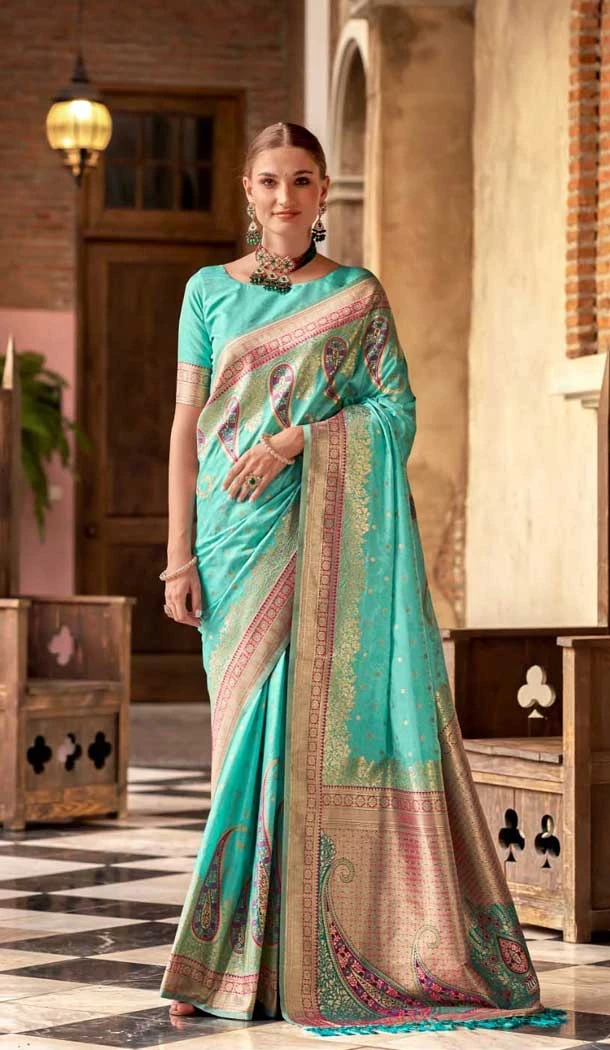 Soft Silk Zari Work Traditional Wear Saree In Rama Blue - 10881196813