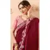 Wine Art Silk Embroidered Party Wear Plus Size Saree - 10809196265