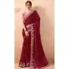Wine Art Silk Embroidered Party Wear Plus Size Saree - 10809196265