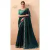 Teal Blue Art Silk Embroidered Party Wear Plus Size Saree - 10809196266