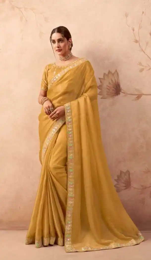 Mustard Art Silk Embroidered Party Wear Plus Size Saree - 10809196267