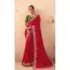 Red Art Silk Embroidered Party Wear Plus Size Saree - 10809196270
