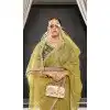 Organza Thread Work Designer Party Wear Plus Size Saree In Mustard - 10814196296