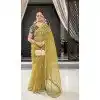Organza Thread Work Designer Party Wear Plus Size Saree In Mustard - 10814196296