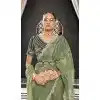 Organza Thread Work Designer Party Wear Plus Size Saree In Sea Green - 10814196297