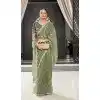 Organza Thread Work Designer Party Wear Plus Size Saree In Sea Green - 10814196297