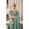 Organza Thread Work Designer Party Wear Plus Size Saree In Firozi Blue - 10814196299