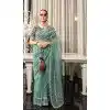 Organza Thread Work Designer Party Wear Plus Size Saree In Firozi Blue - 10814196299